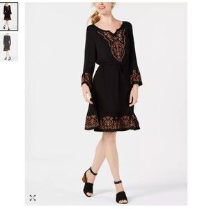 Style & Co Embroidered Lantern-Sleeve Dress - S